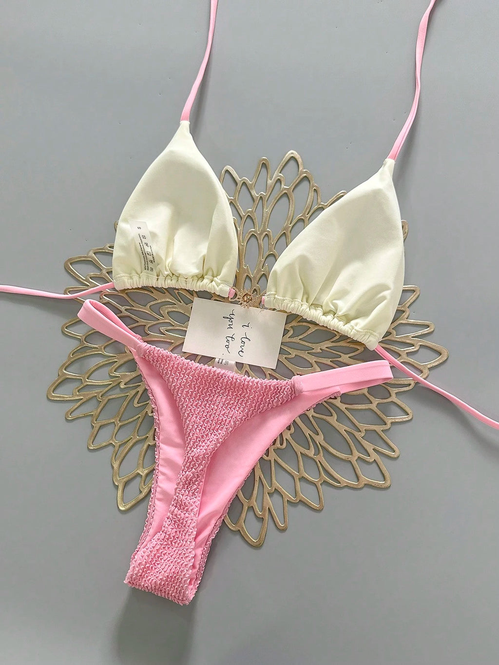 2pcs Casual Elegant Sexy Bohemian Floral Tie-Up Braided Bikini