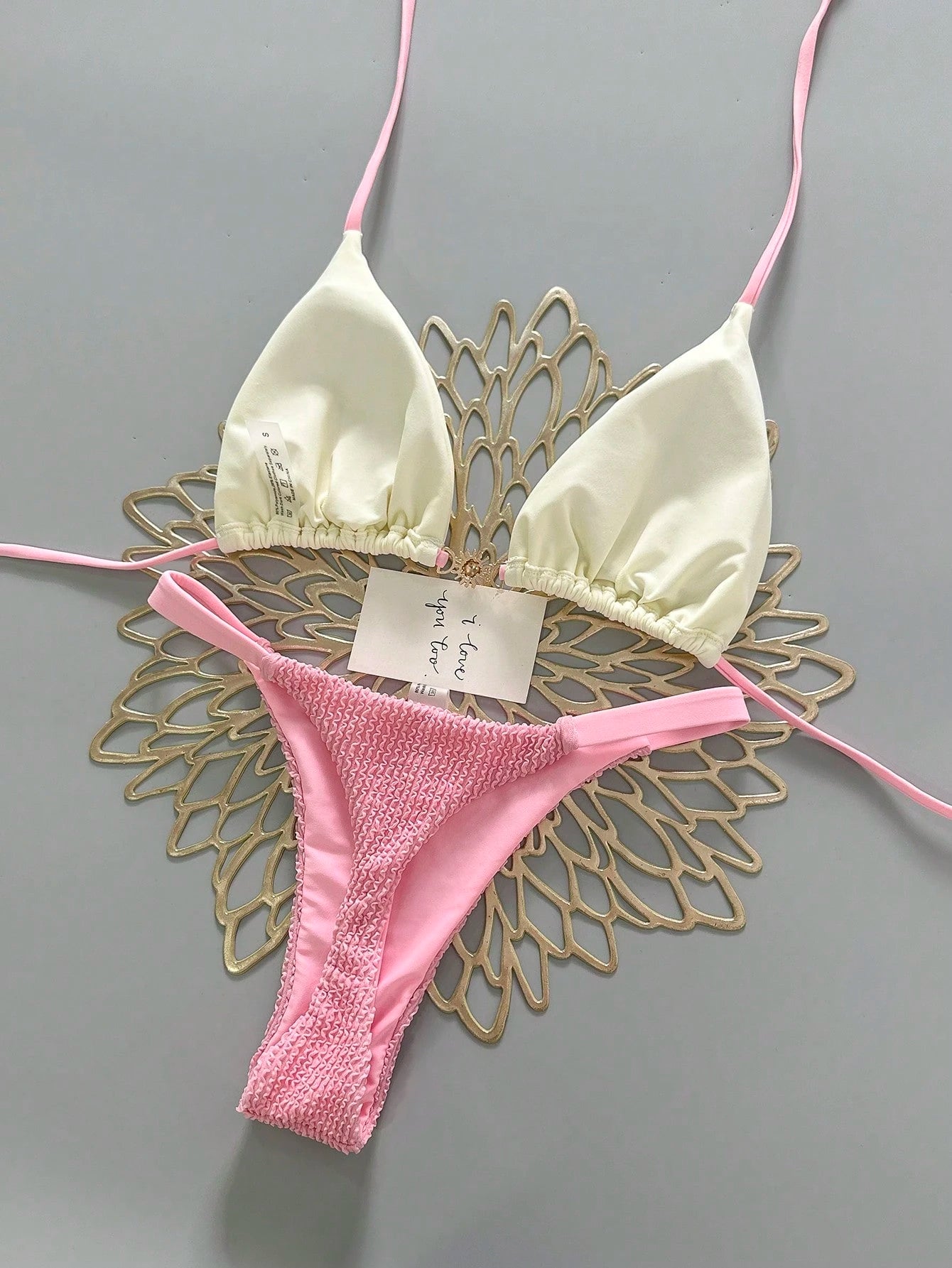 2pcs Casual Elegant Sexy Bohemian Floral Tie-Up Braided Bikini