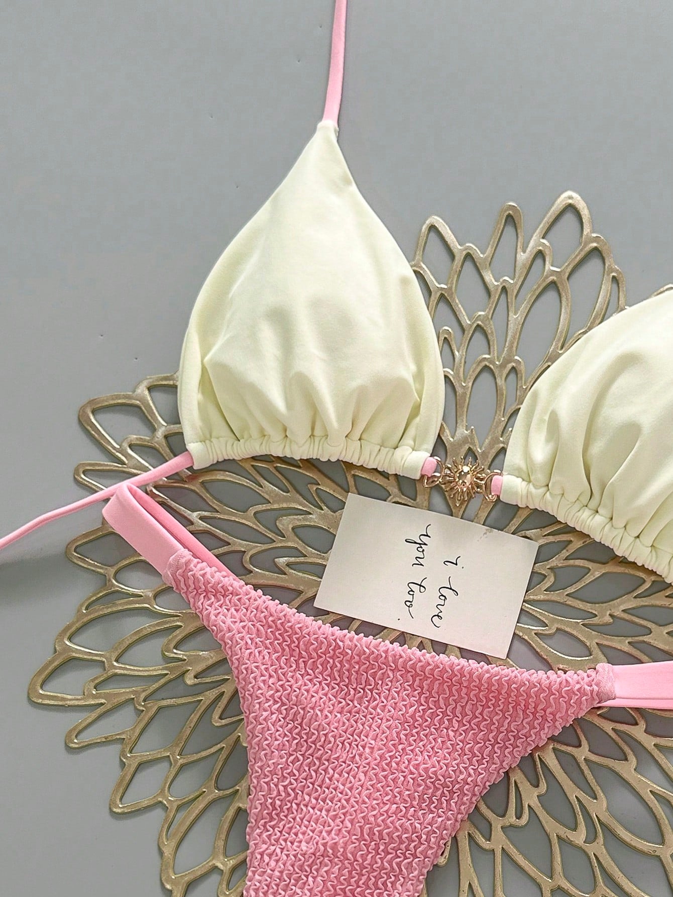2pcs Casual Elegant Sexy Bohemian Floral Tie-Up Braided Bikini