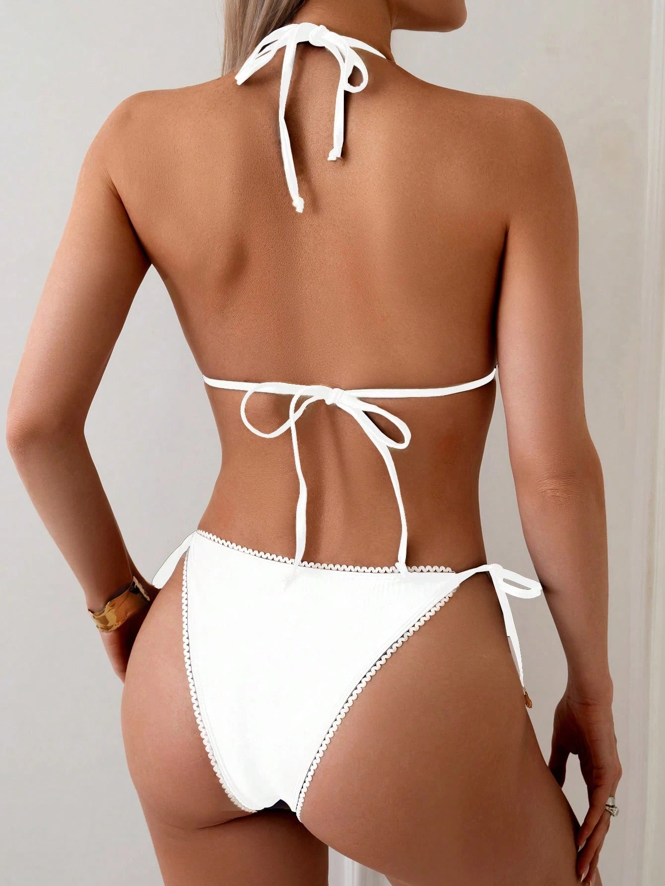 Swim Vcay 2pcs Women Sexy Lace Trim Triangle Bikini Set, Simple Strap