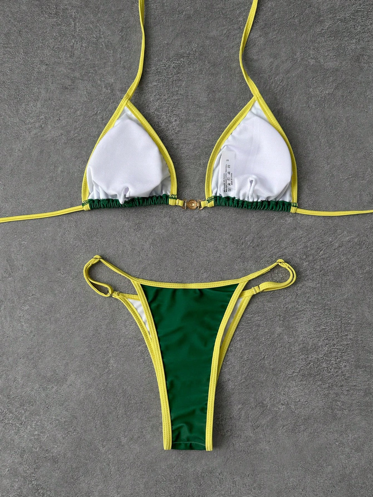 Women's Fashionable Sexy Spaghetti Strap Swimwear Set, Plaid Print Bikini, Elegant Summer Outfit Yellow - image 20