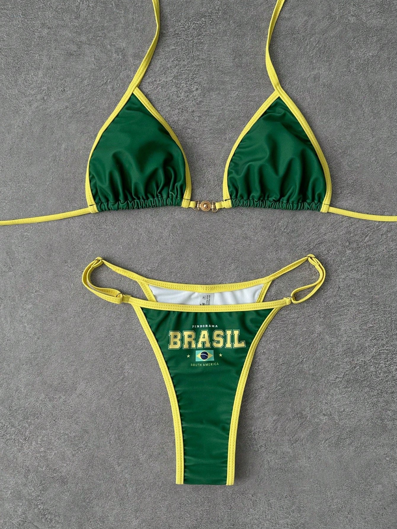 Women's Fashionable Sexy Spaghetti Strap Swimwear Set, Plaid Print Bikini, Elegant Summer Outfit Yellow - image 18