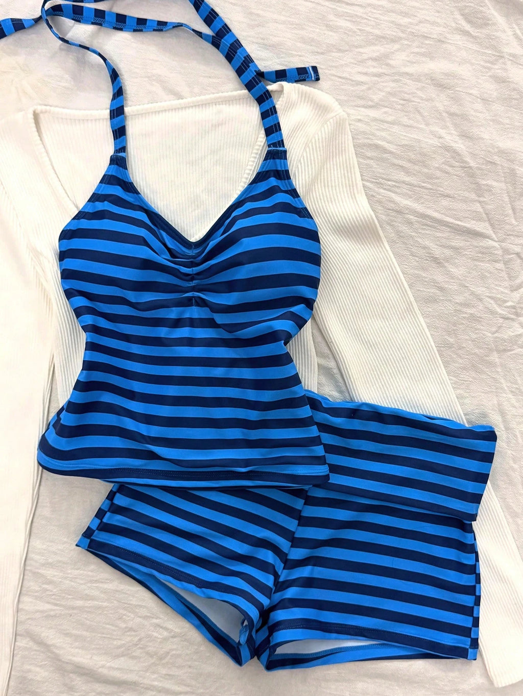 Women's Two-Piece Swimwear, Elegant Sexy Striped Print Short Swim Top