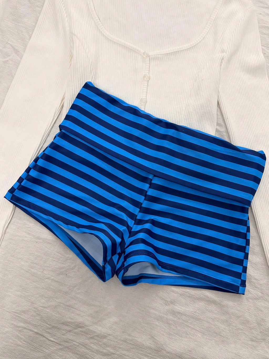 Women's Two-Piece Swimwear, Elegant Sexy Striped Print Short Swim Top
