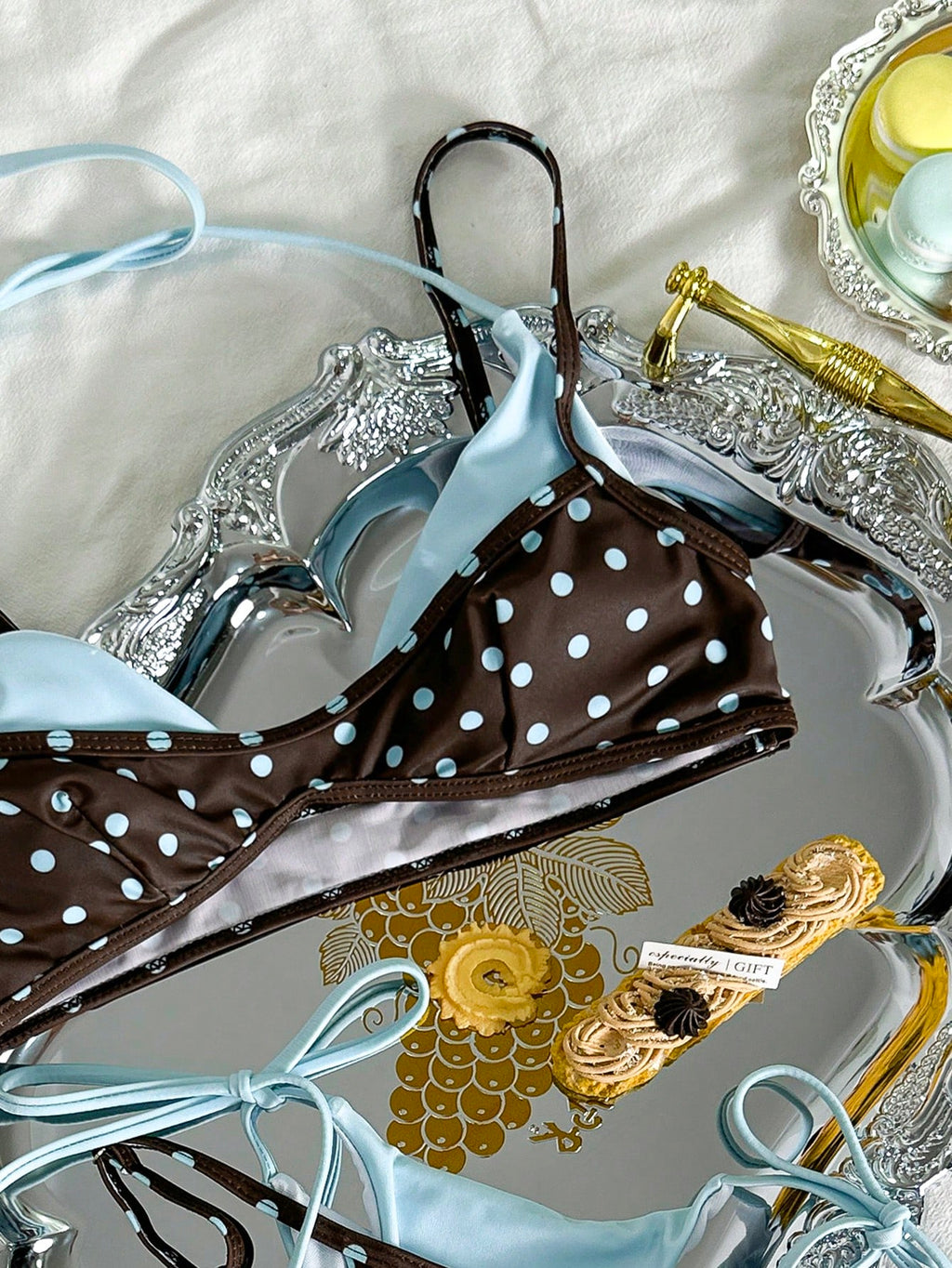 Women's Retro Polka Dot & Striped Bikini Swimwear, Casual Fashionable