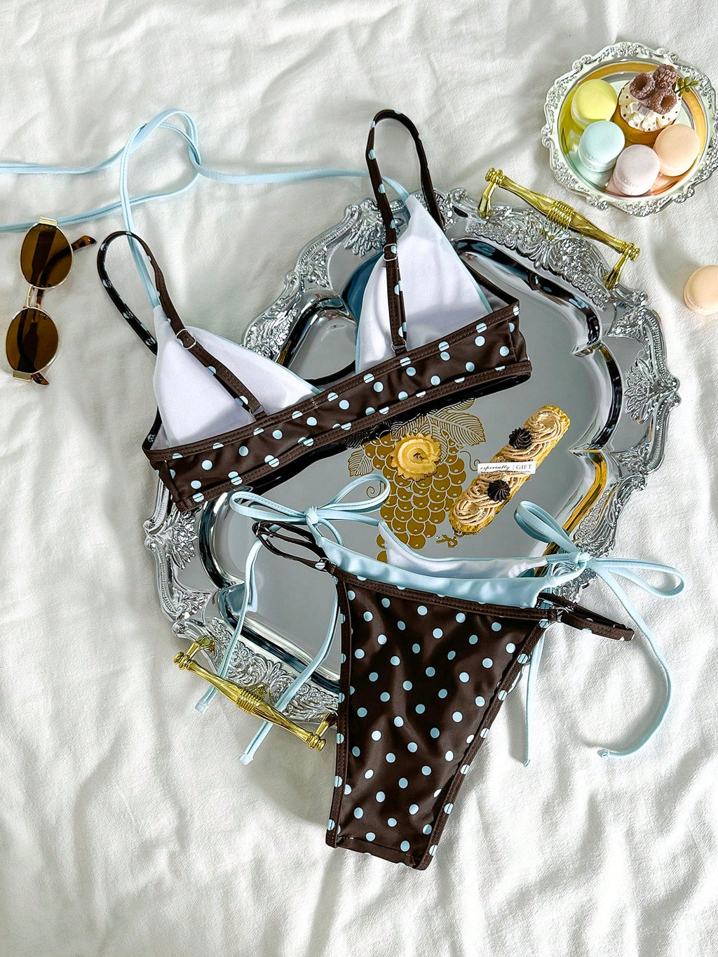 Women's Retro Polka Dot & Striped Bikini Swimwear, Casual Fashionable