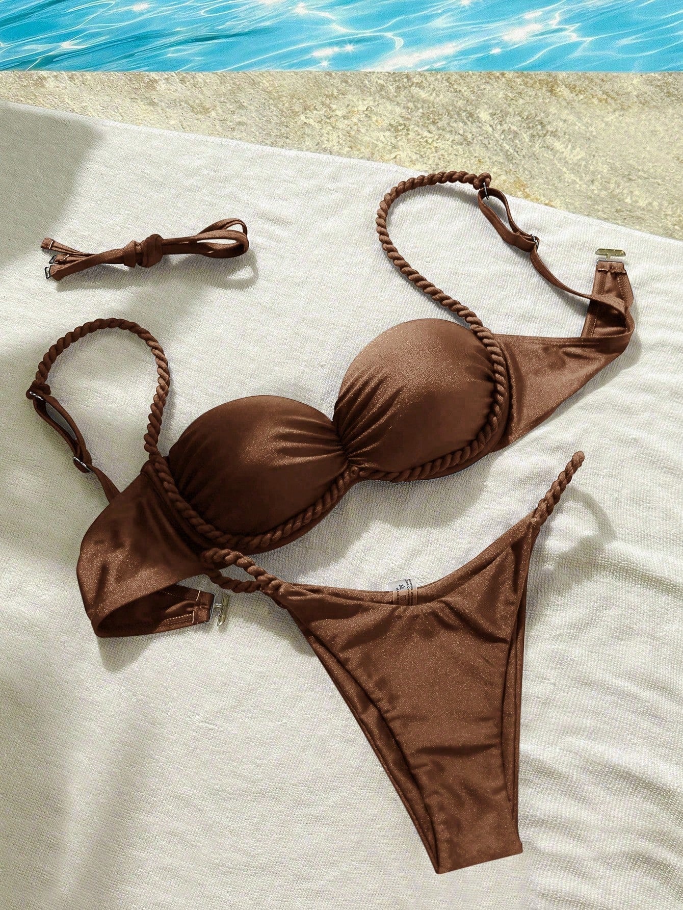 Swim Mod 2pcs/Set Women Burgundy Brazilian Bikini Set,Summer Casual