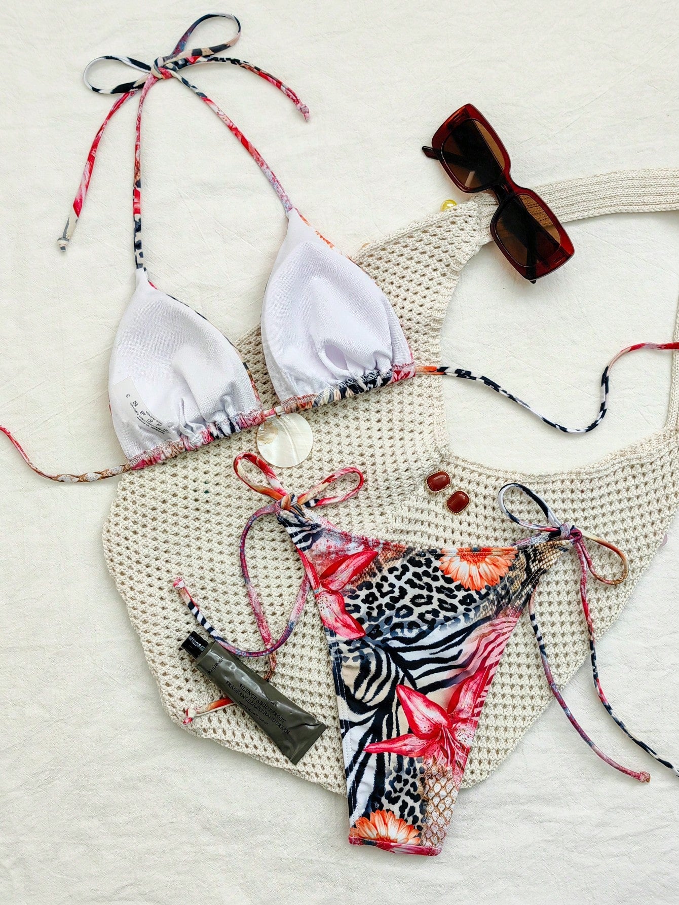 Women's Leopard & Sunflower Print Sexy Personalized Swimwear Set,
