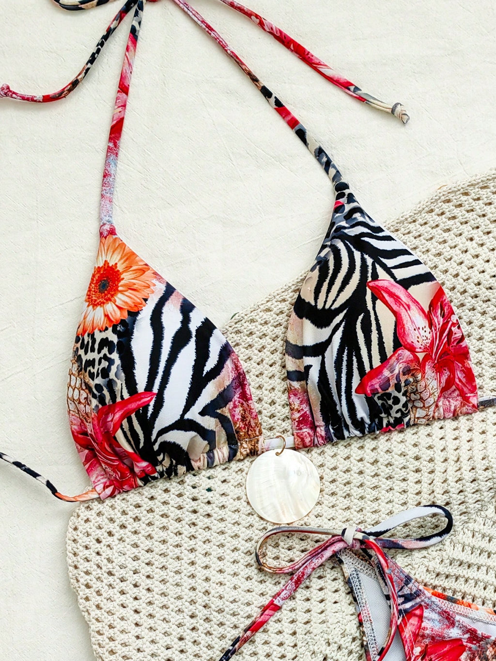 Women's Leopard & Sunflower Print Sexy Personalized Swimwear Set,