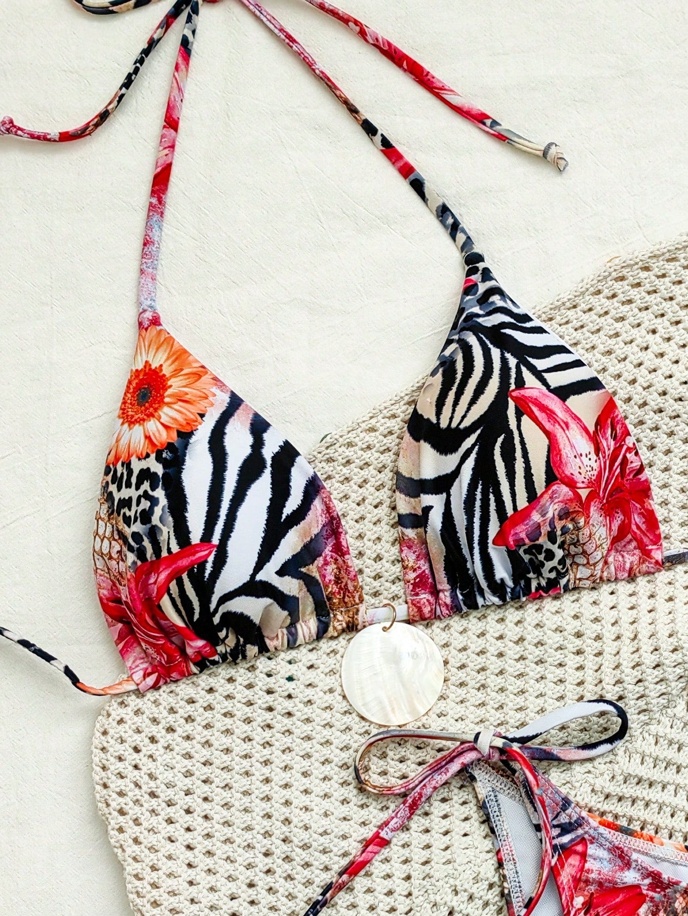 Women's Leopard & Sunflower Print Sexy Personalized Swimwear Set,
