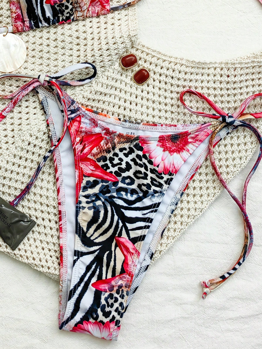 Women's Leopard & Sunflower Print Sexy Personalized Swimwear Set,