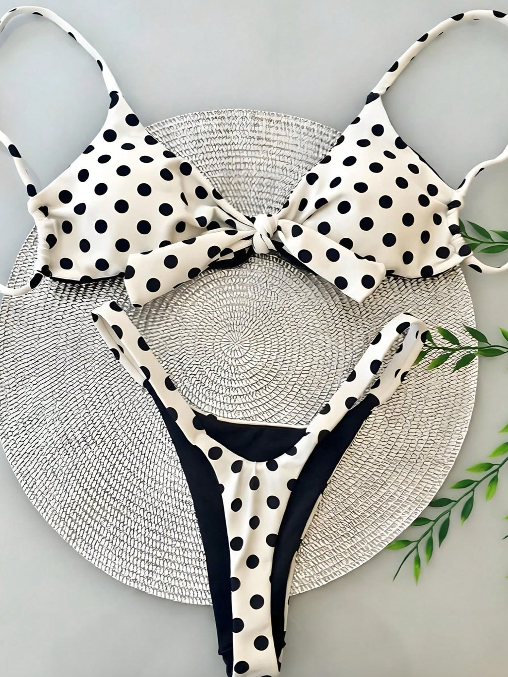 Women's Polka Dot Print Spaghetti Strap Bikini Set, Suitable For Christmas, New Year And Other Important