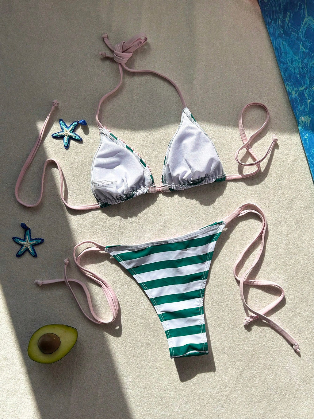 Women's Two Pieces Striped Bikini Bathing Suit With Halter Neck,