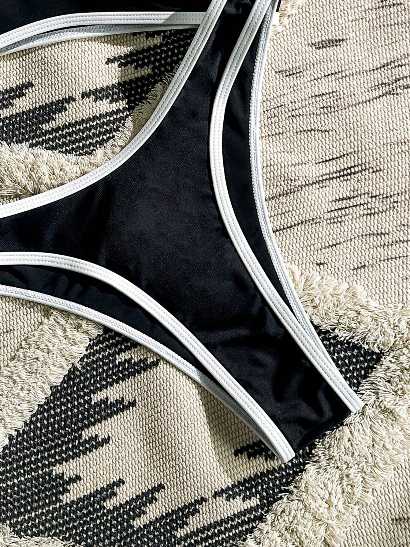 Swim Vcay White Trim Bikini Set. Black Body With White Trim Design, High Cut Triangle Bottom - image 8