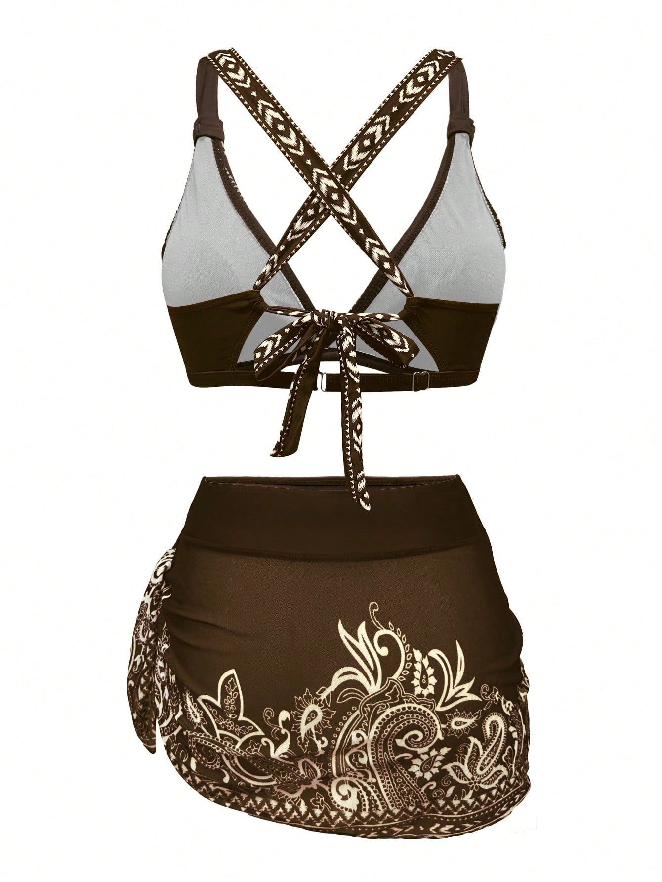 1 Set Women's 3-Piece Bikini Swimwear With Skirt, Sheer Wrap Skirt,