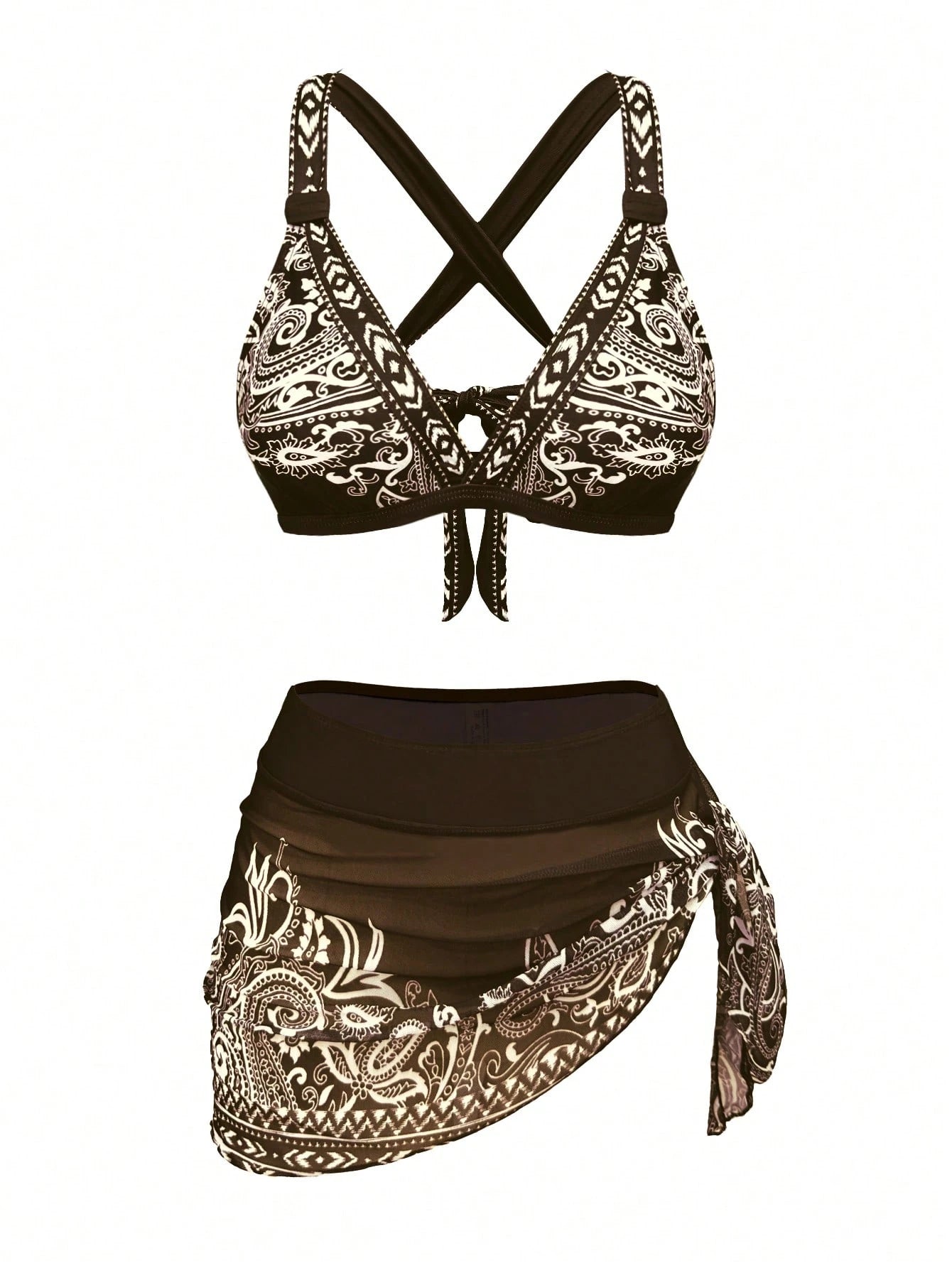 1 Set Women's 3-Piece Bikini Swimwear With Skirt, Sheer Wrap Skirt,