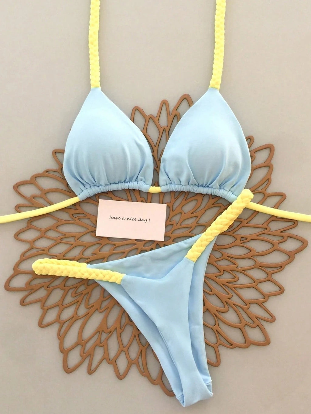 Ladies' 2026 Spring Summer Light Blue Yellow Contrast Braided Strap