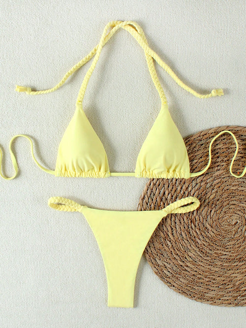2026 Spring/Summer Black Woven Strap Women's Bikini Set, Sexy