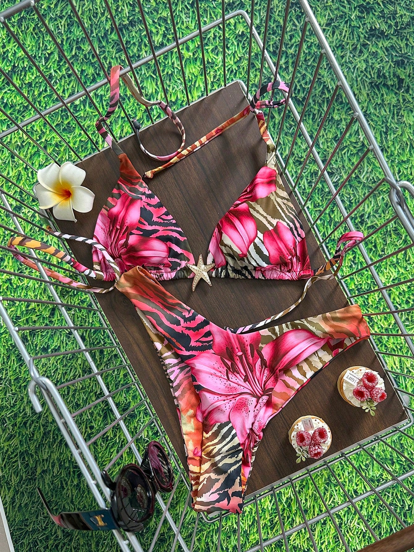 Swim Mod Women's Solid Color Metal Decor Spaghetti Strap Sexy Bikini