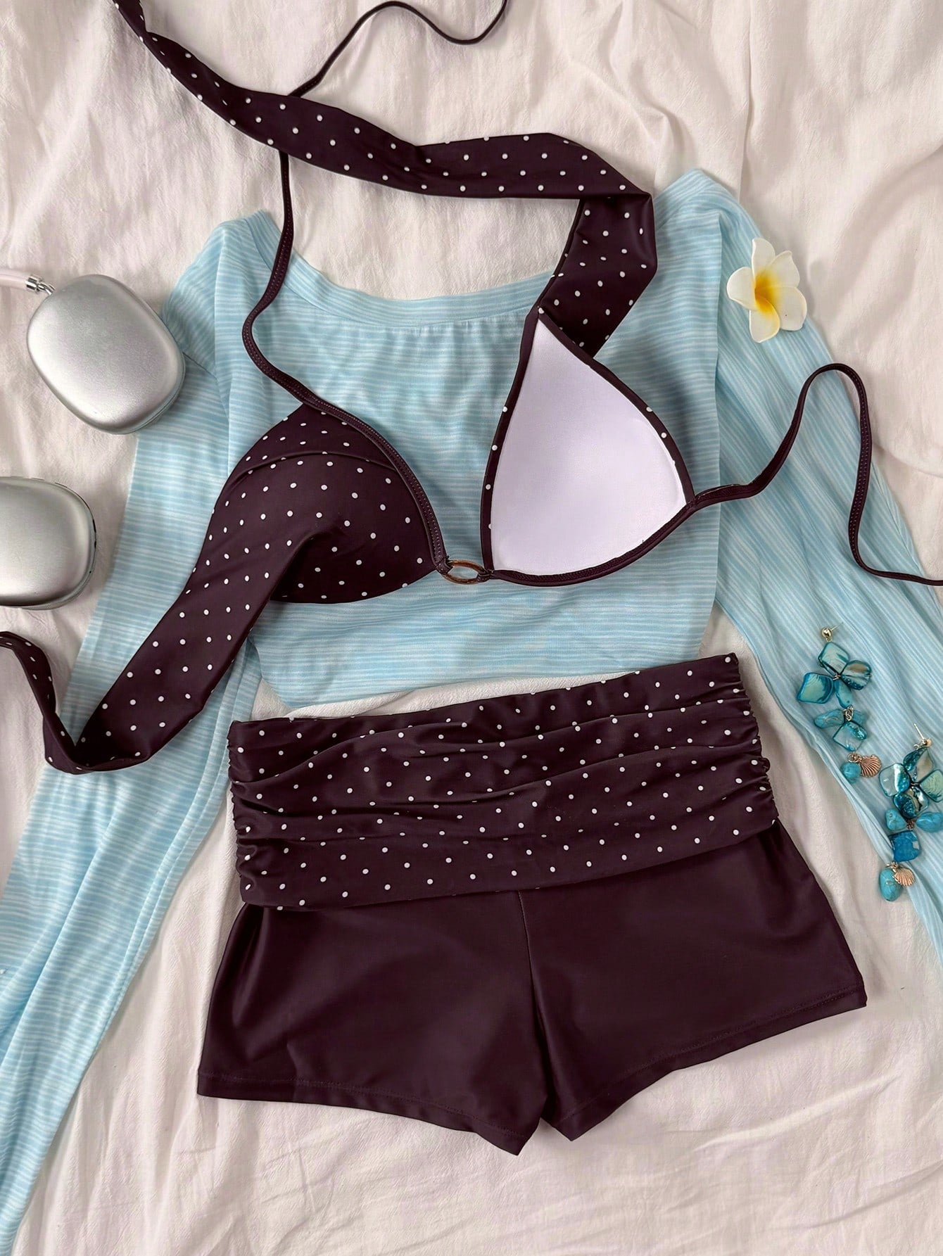 Women's Bikini Swimsuit, Elegant Polka Dot Print Push-Up Tank Top