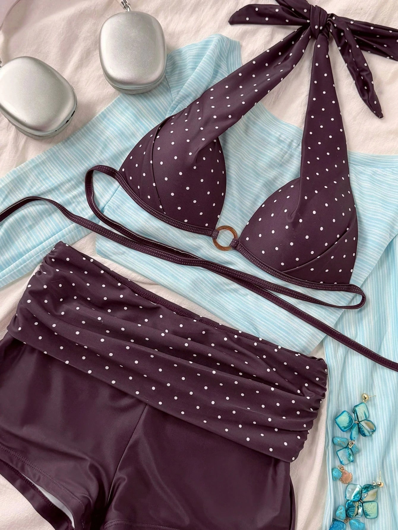 Women's Bikini Swimwear, Elegant Sexy Polka Dot Print Push-Up Tank