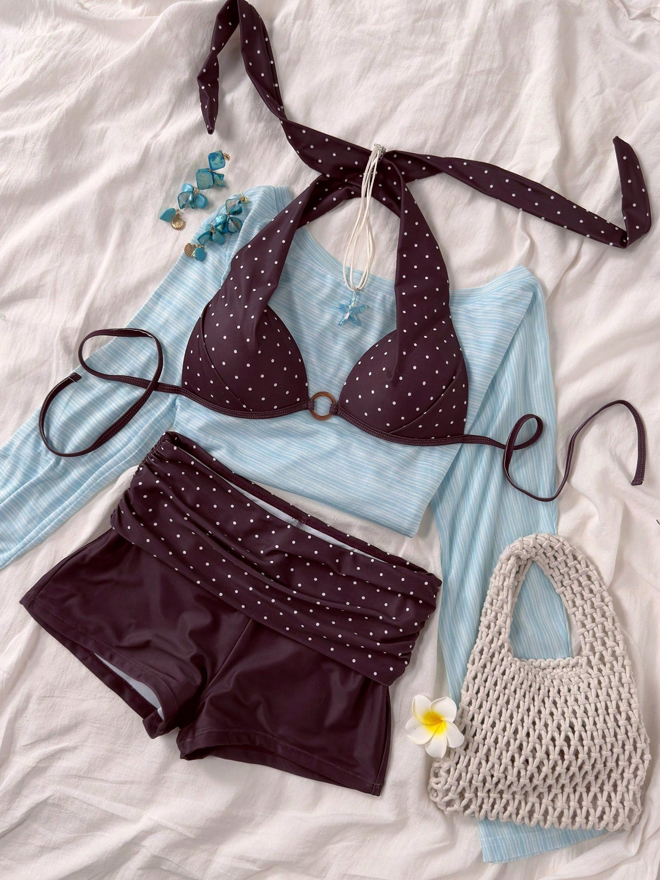 Women's Bikini Swimwear, Elegant Sexy Polka Dot Print Push-Up Tank