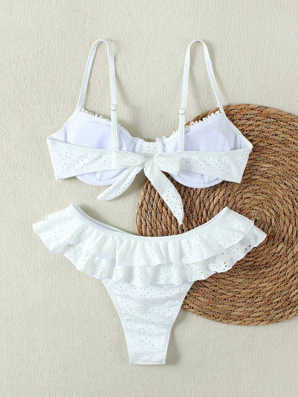 2026 Summer & Spring French Style White Ruffle Bikini Swimsuit, Sexy