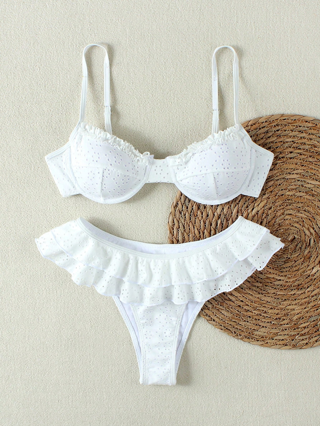 2026 Summer & Spring French Style White Ruffle Bikini Swimsuit, Sexy