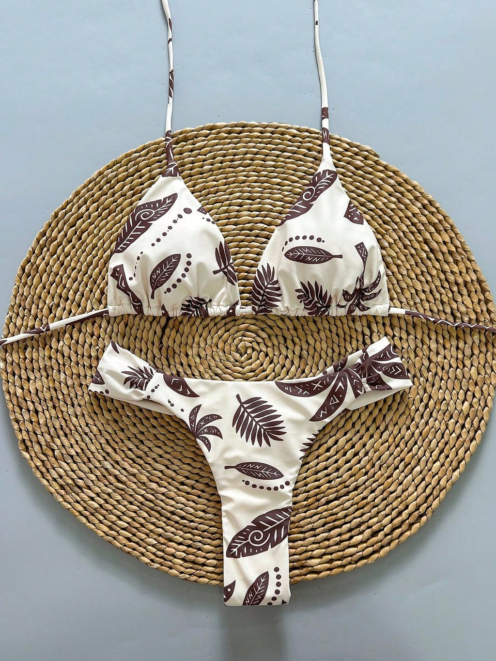 2pcs Casual Cute Elegant Sexy Bohemian Floral Tie-Up Braided Bikini
