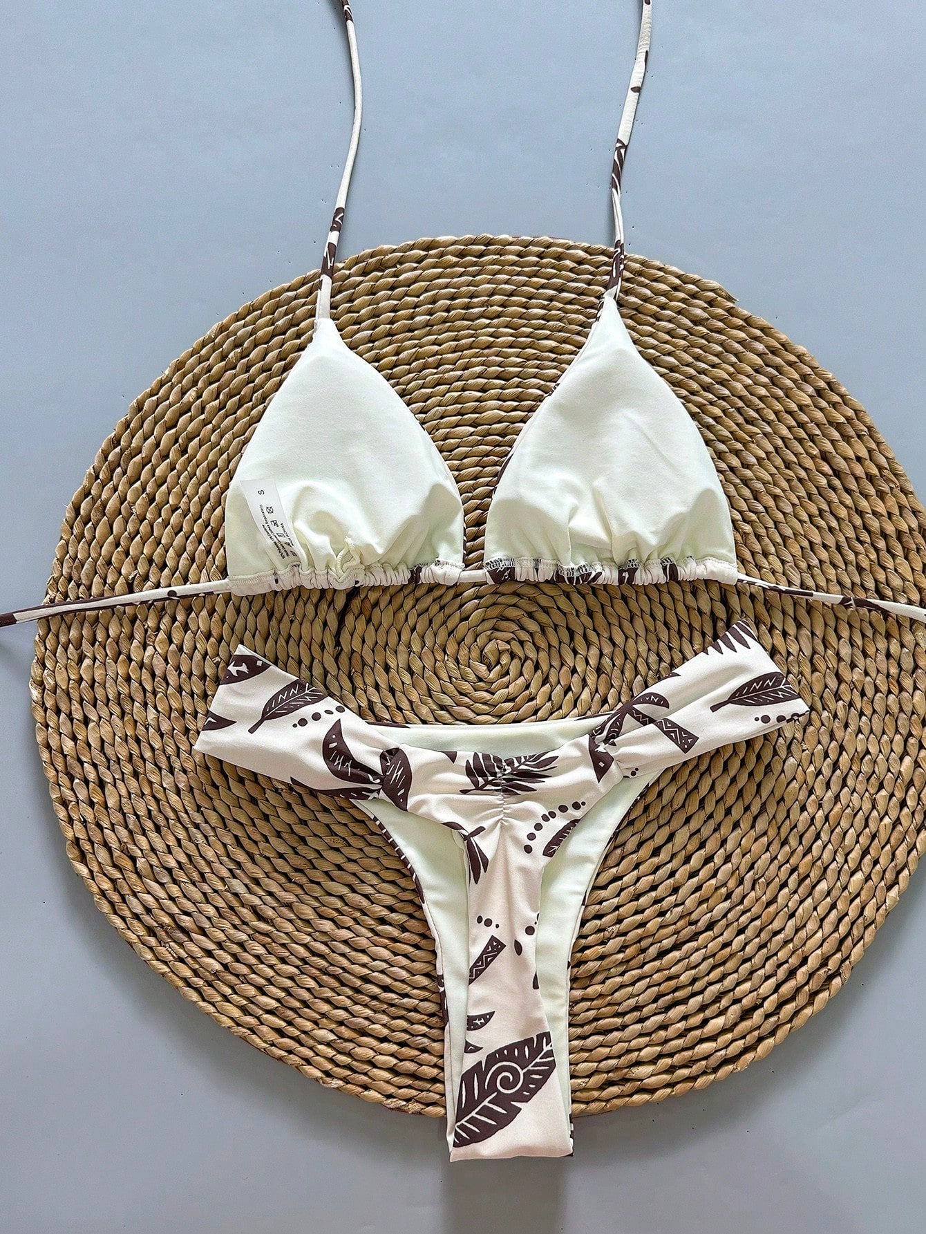 2pcs Casual Cute Elegant Sexy Bohemian Floral Tie-Up Braided Bikini