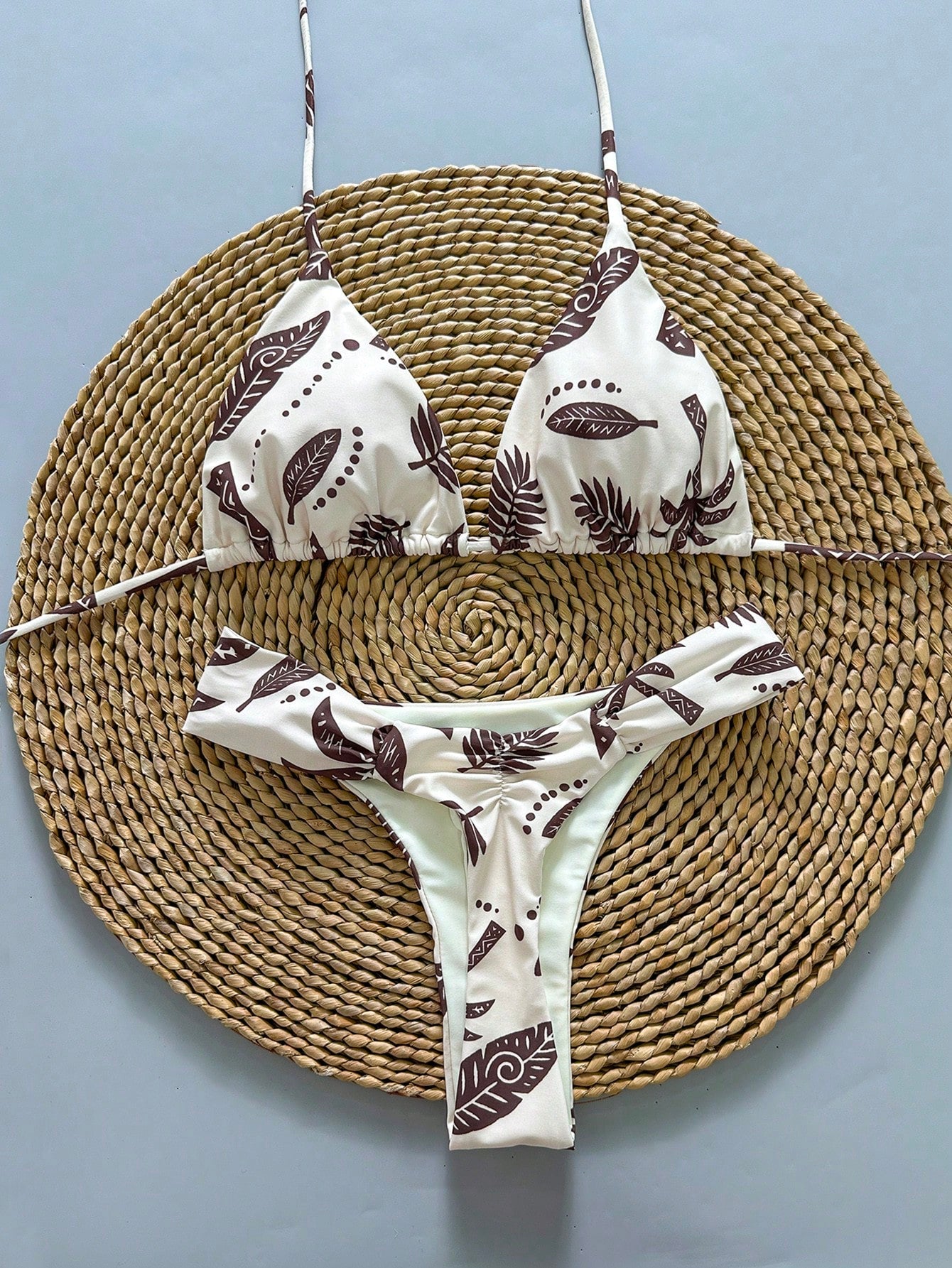 2pcs Casual Cute Elegant Sexy Bohemian Floral Tie-Up Braided Bikini
