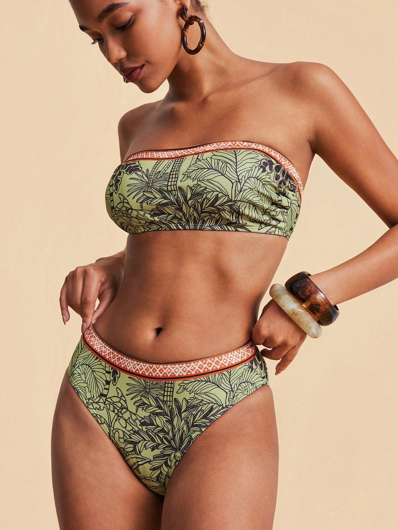 Travachic Women Floral Print Bandeau Bikini Set,Summer Outfits For