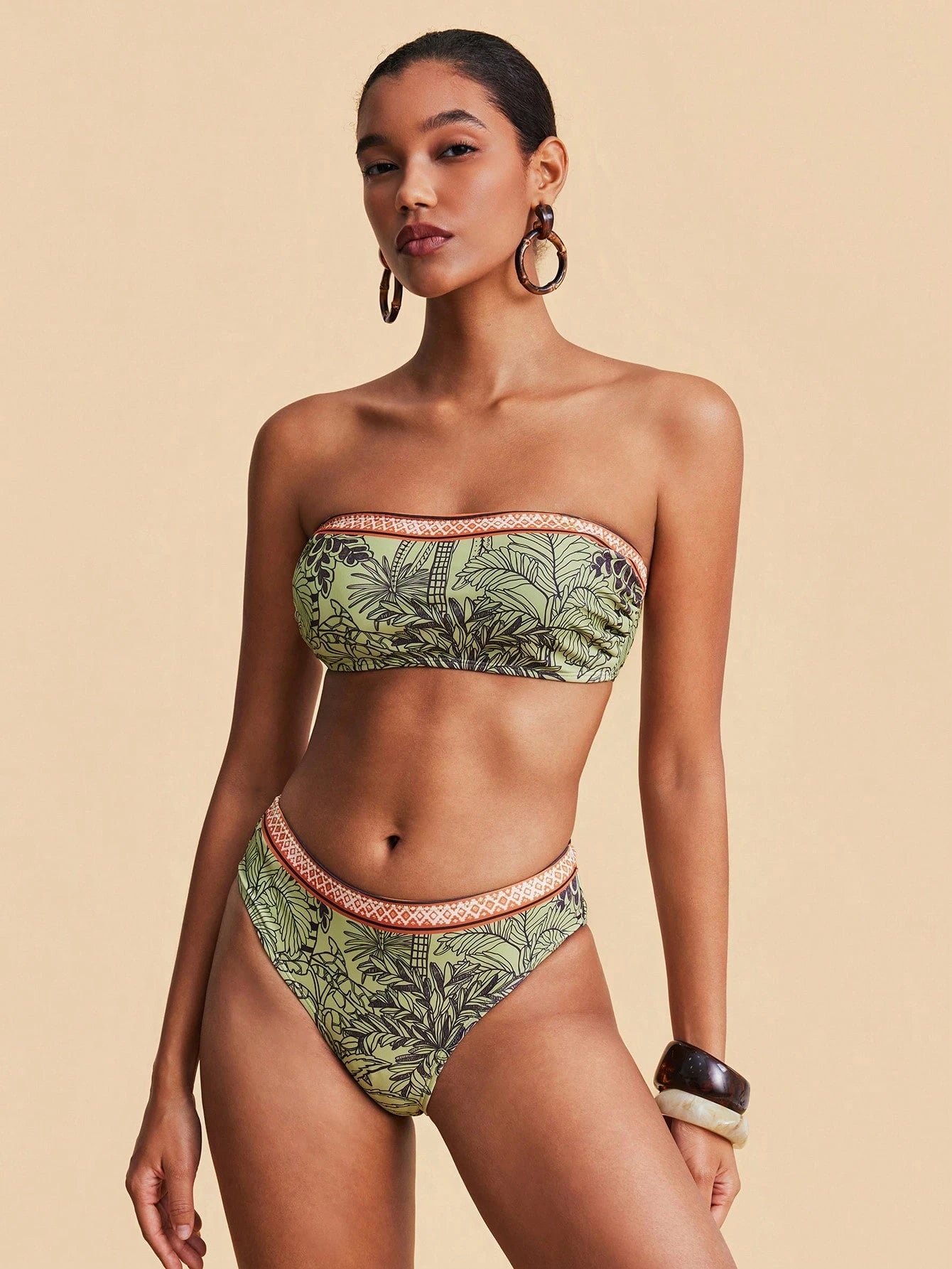 Travachic Women Floral Print Bandeau Bikini Set,Summer Outfits For