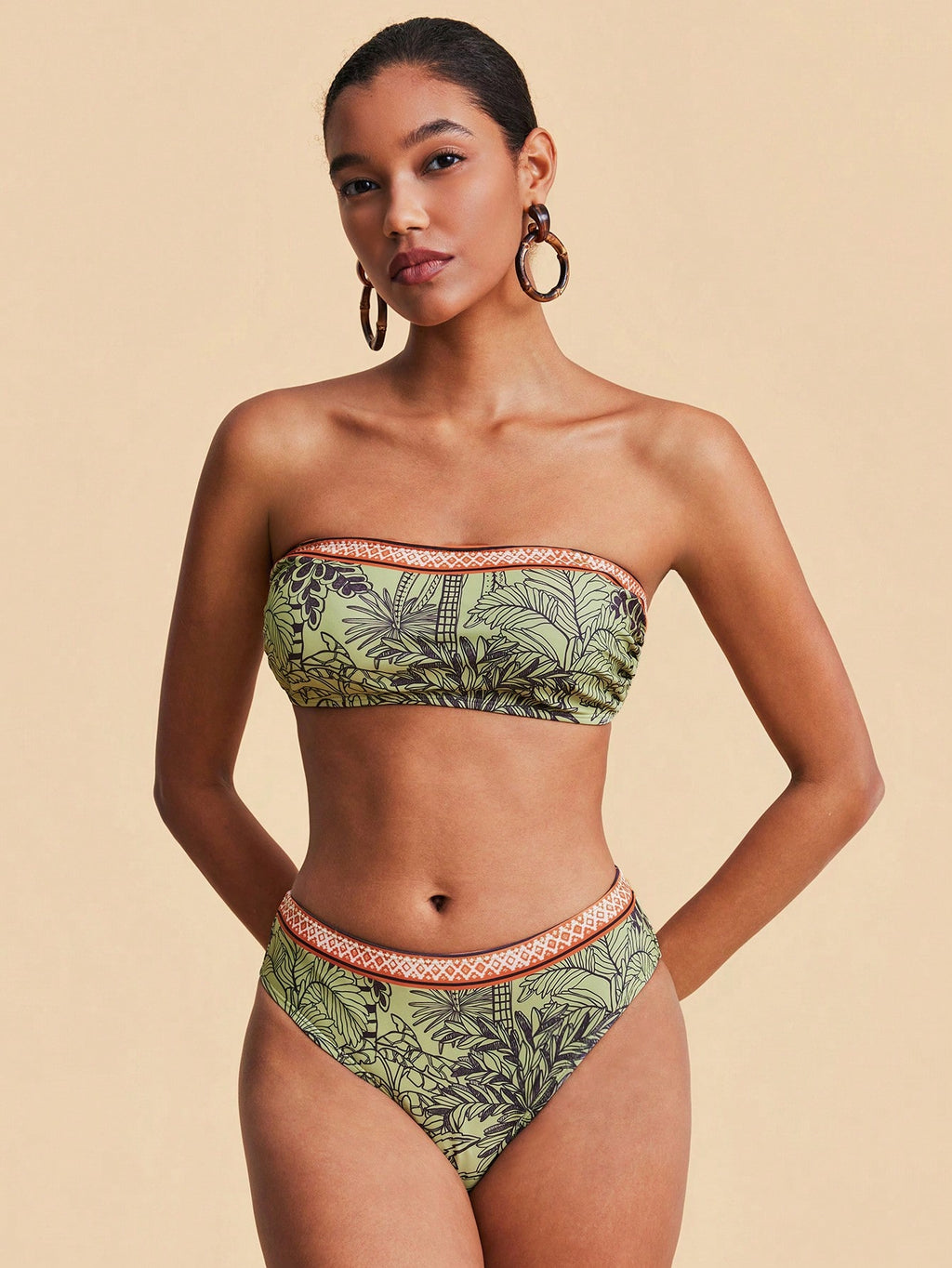 Travachic Women Floral Print Bandeau Bikini Set,Summer Outfits For