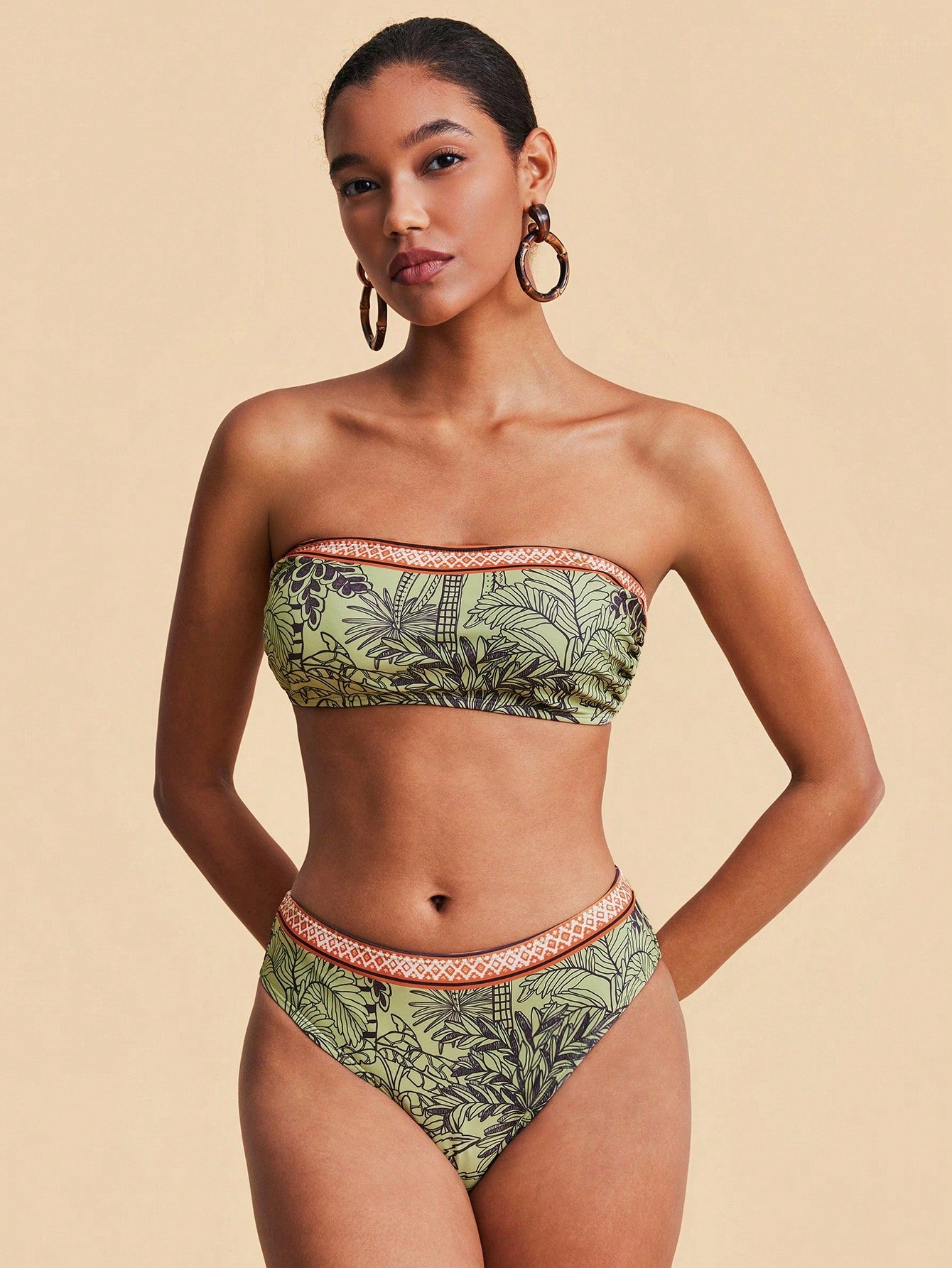 Travachic Women Floral Print Bandeau Bikini Set,Summer Outfits For