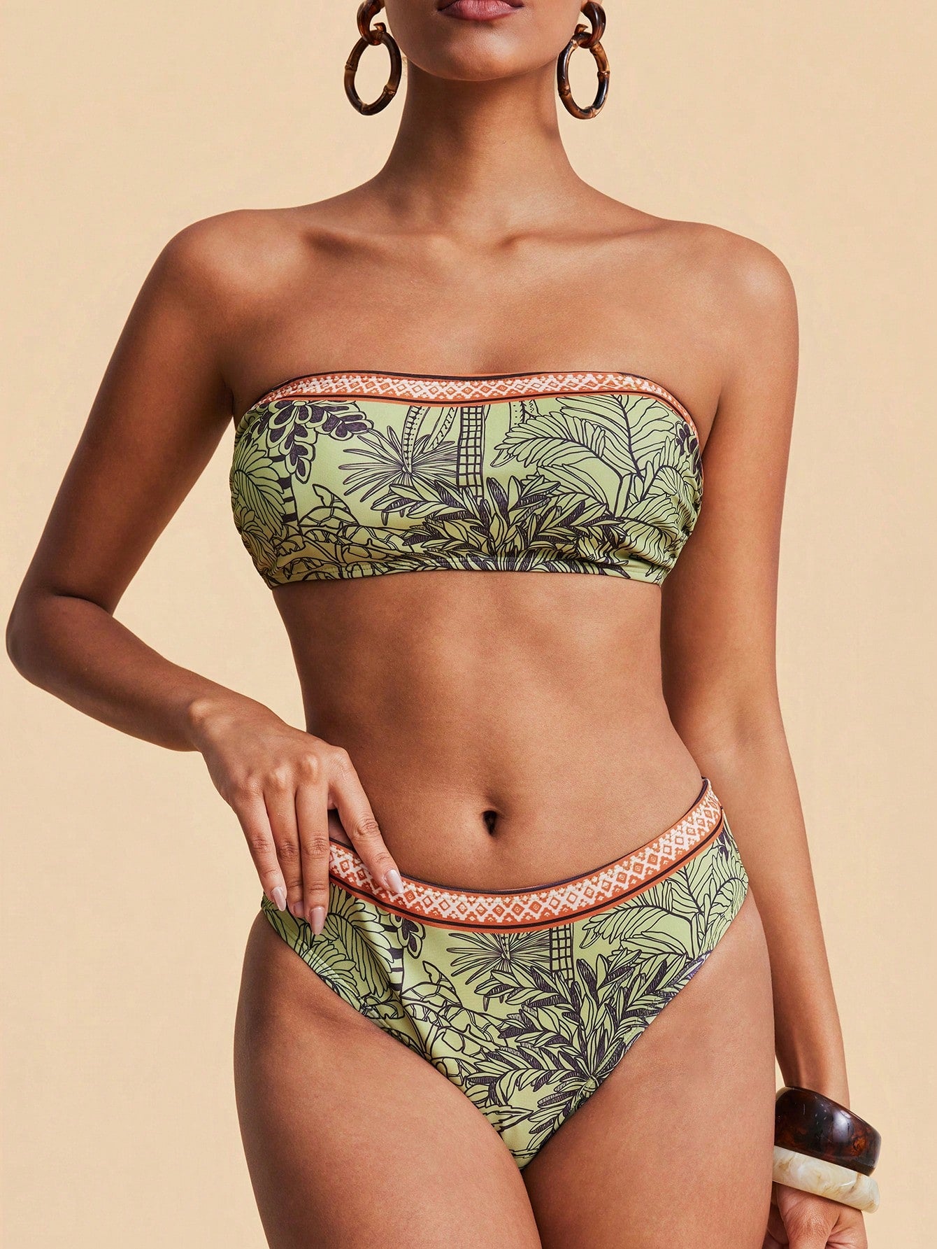 Travachic Women Floral Print Bandeau Bikini Set,Summer Outfits For