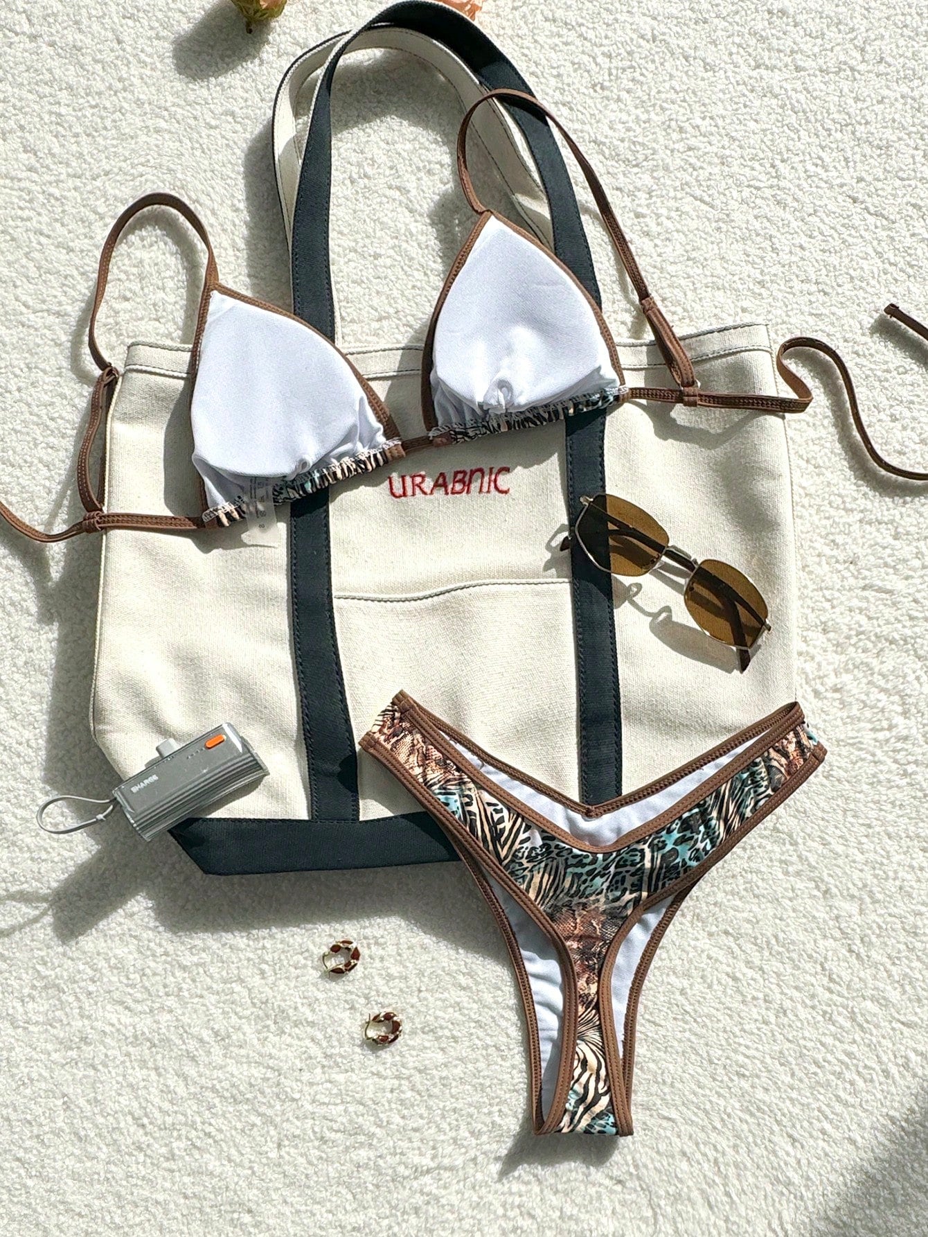 Swim Vcay 2 Pieces Swimwear: Random Print Halter Top With Spaghetti Straps And S