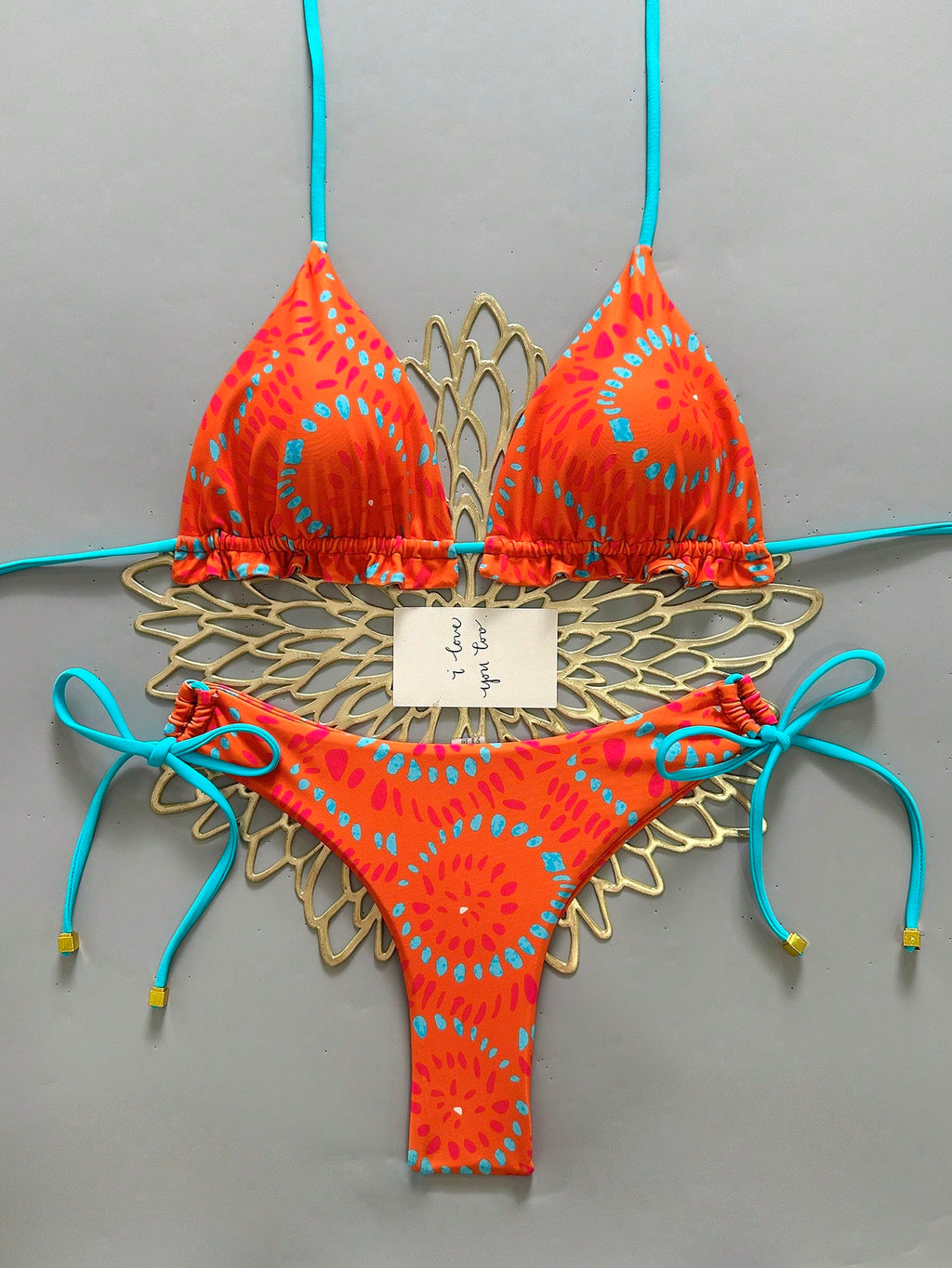 2pcs Solid Color Casual Cute Elegant Sexy Tie-Up Pearl Ball Polka Dot Bohemian Bikini Swimwear, Beach