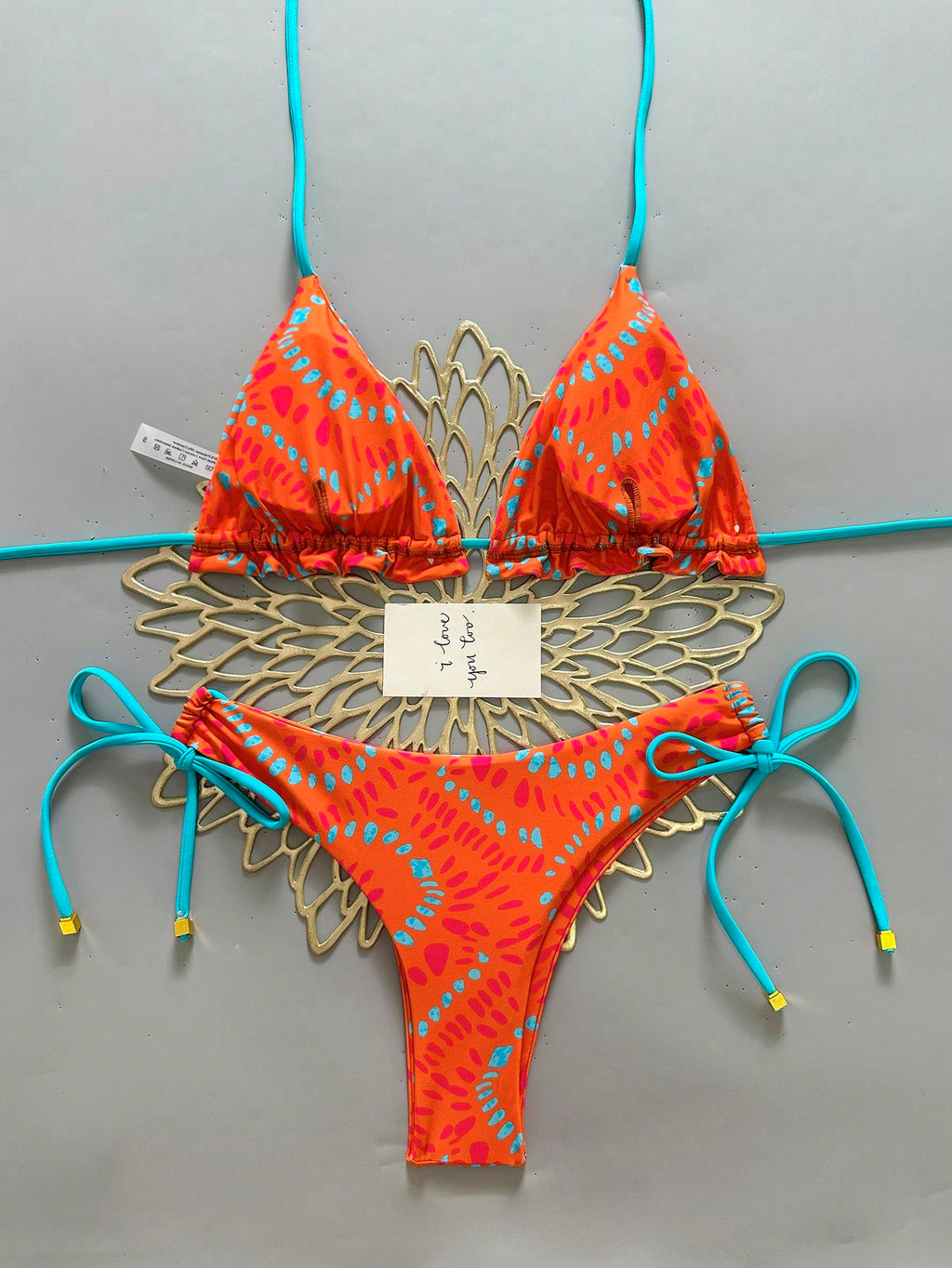 2pcs Solid Color Casual Cute Elegant Sexy Tie-Up Pearl Ball Polka Dot Bohemian Bikini Swimwear, Beach - image 2