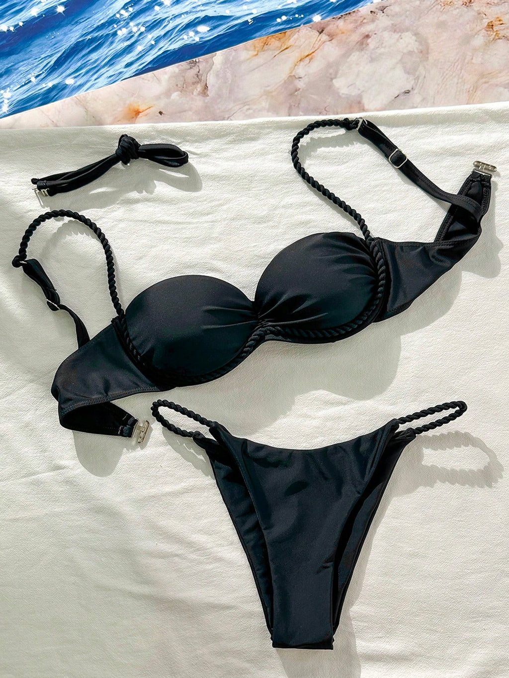 Swim Mod 2pcs/Set Women Burgundy Brazilian Bikini Set,Summer Casual