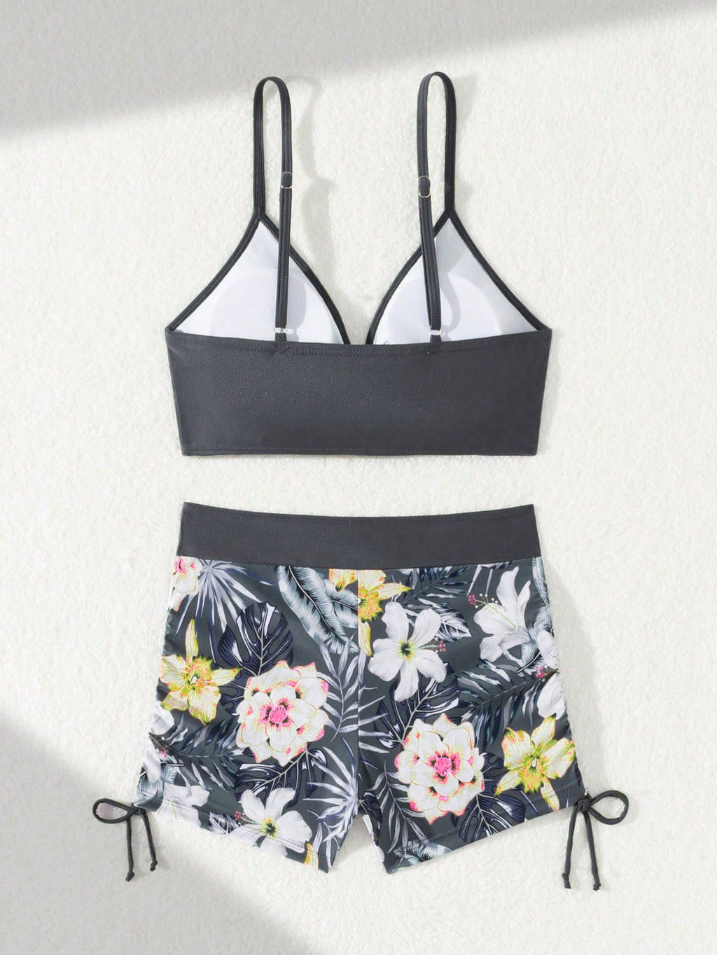 Green Floral Print Wrap-Around Bikini Bottom, Suitable For Various