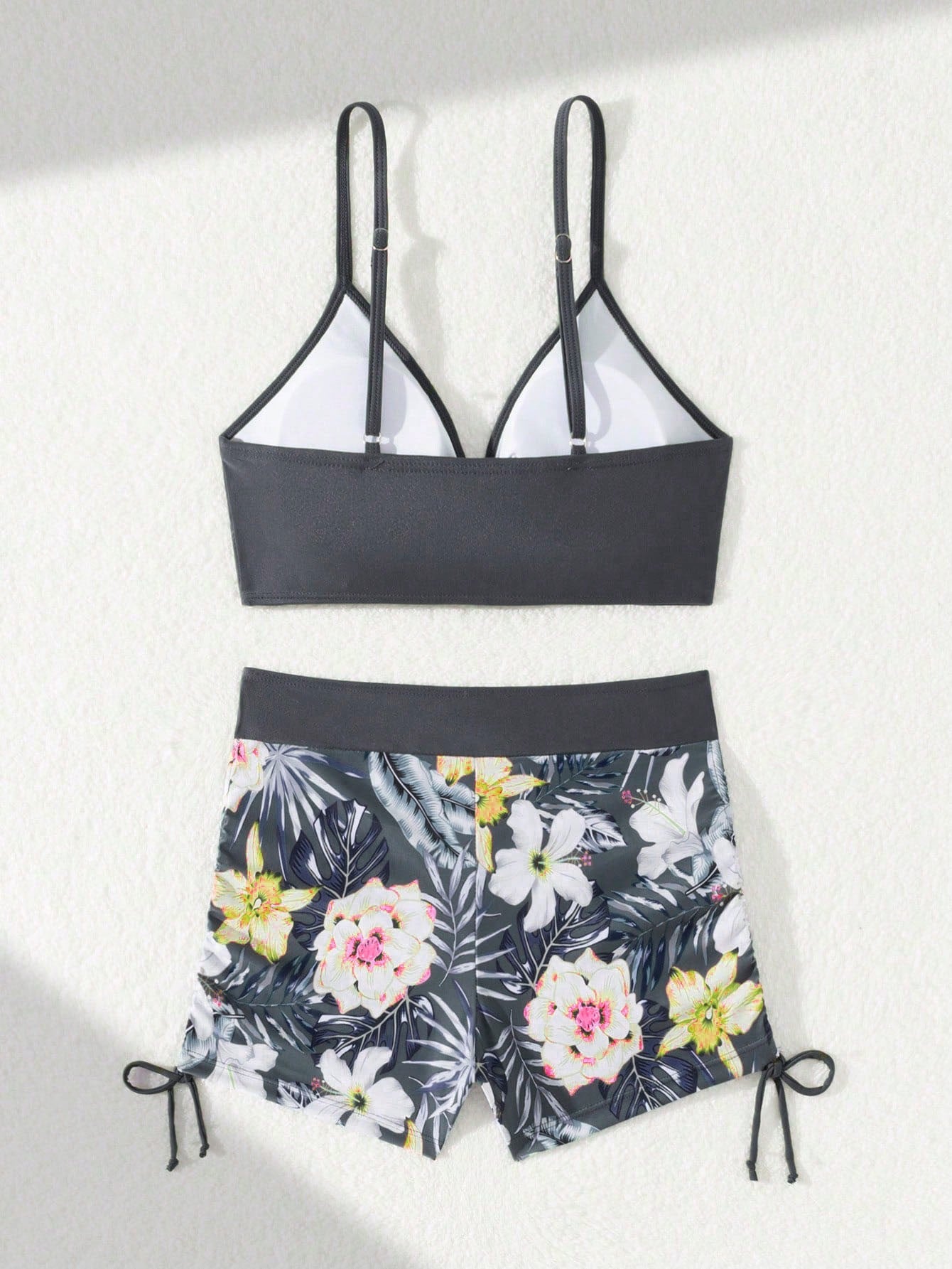 Green Floral Print Wrap-Around Bikini Bottom, Suitable For Various