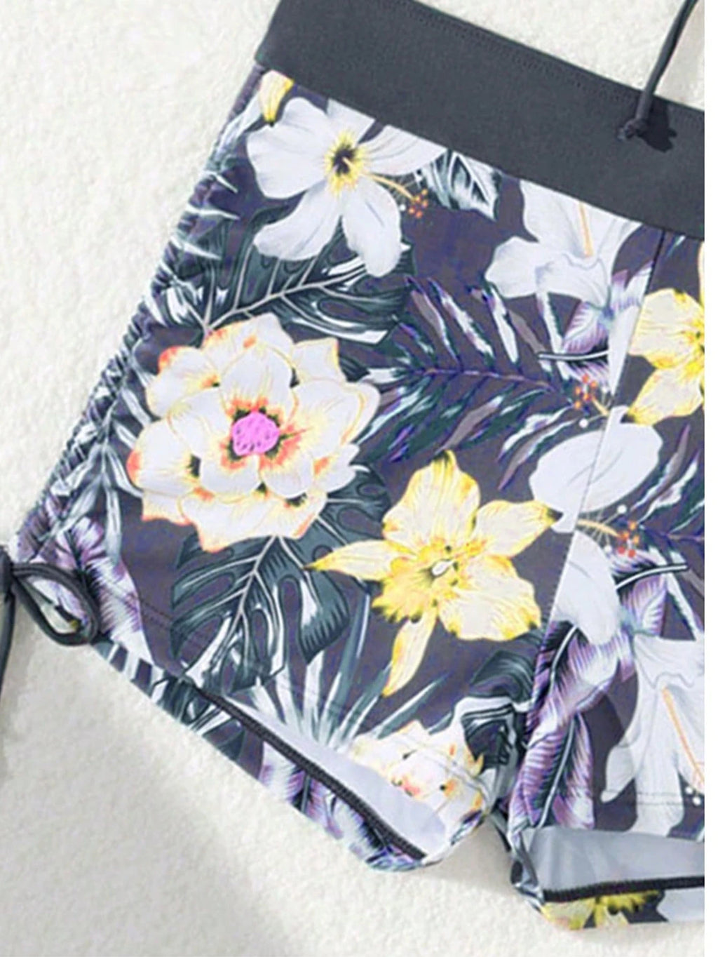 Green Floral Print Wrap-Around Bikini Bottom, Suitable For Various