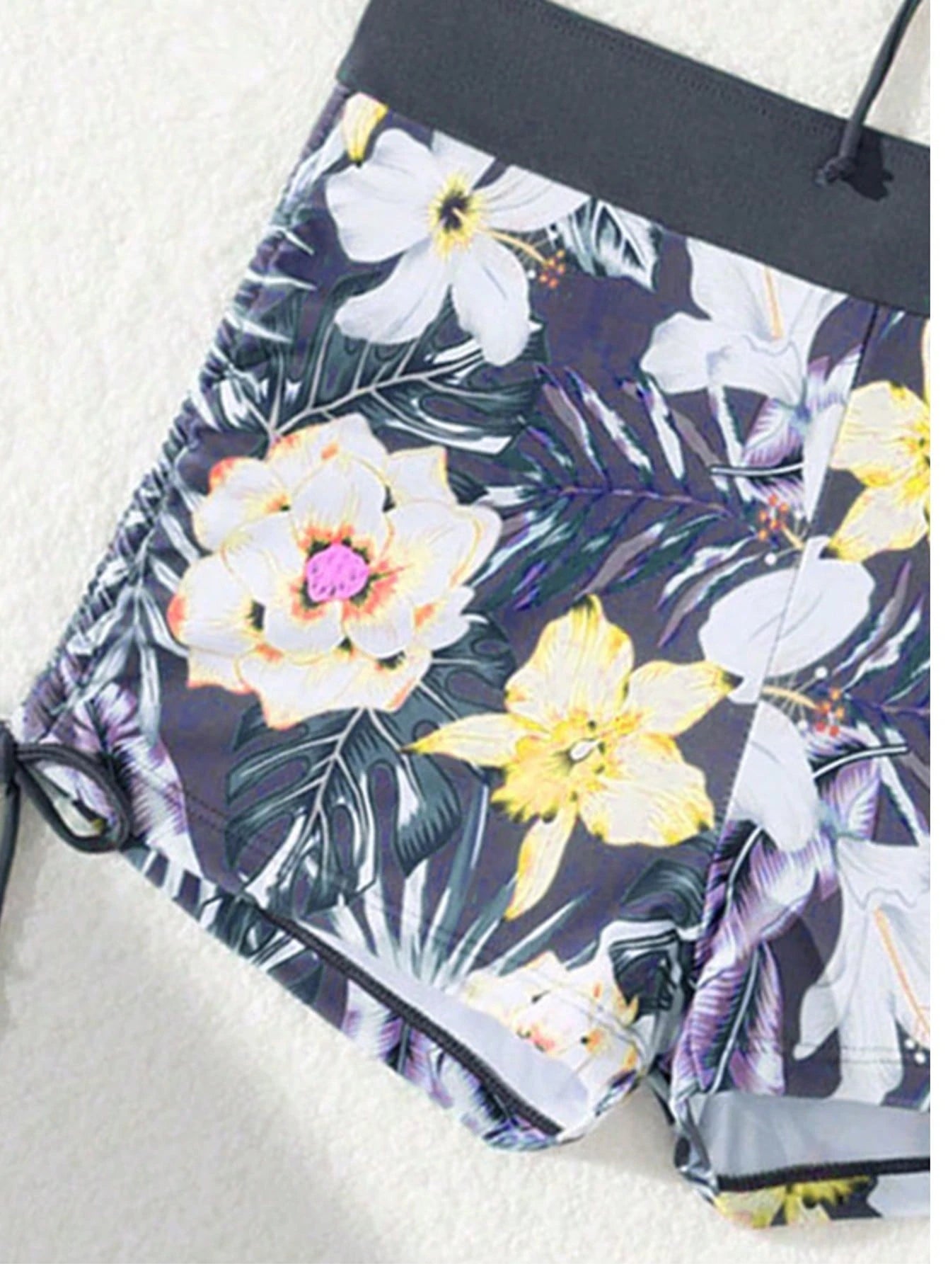 Green Floral Print Wrap-Around Bikini Bottom, Suitable For Various