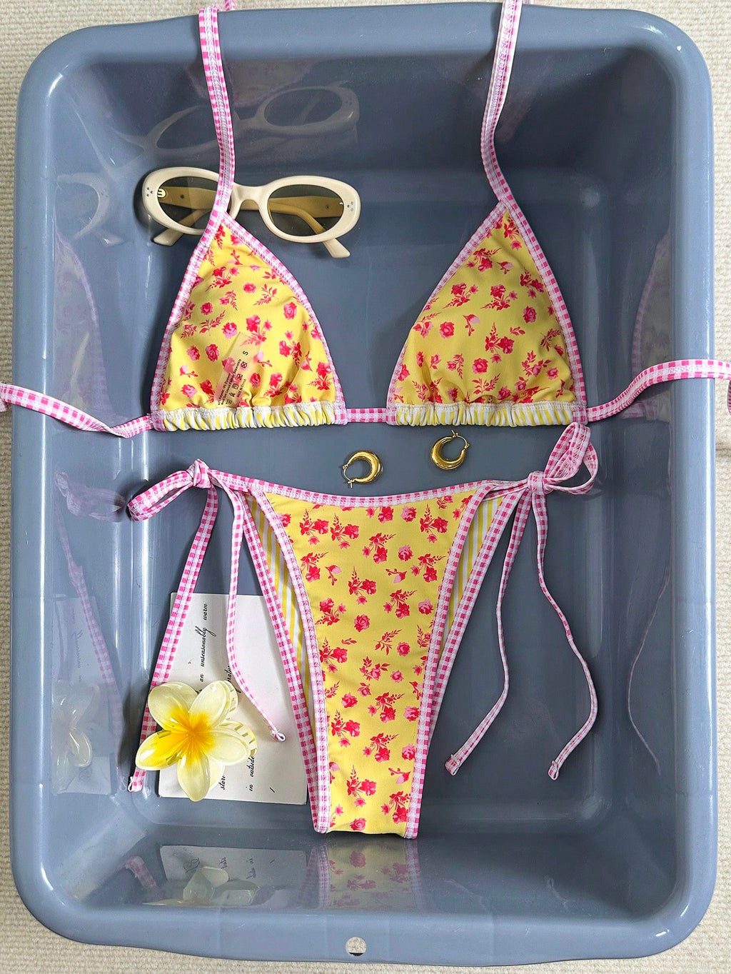 Swim Mod Women's Halter Bikini Two Pieces Swimwear Striped Gingham
