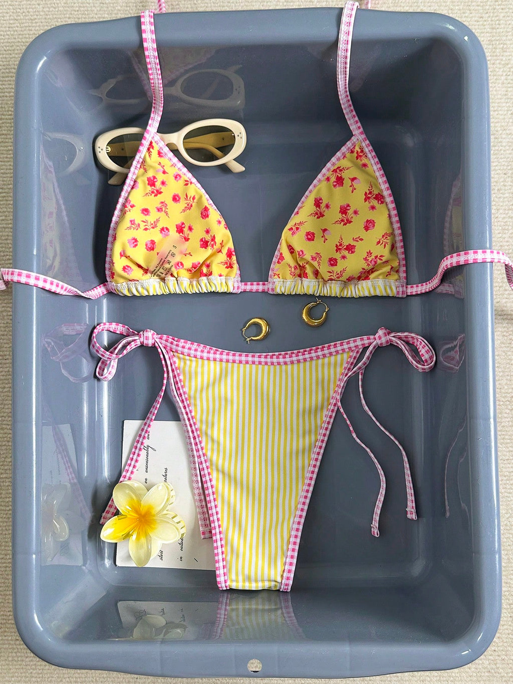 Swim Mod Women's Halter Bikini Two Pieces Swimwear Striped Gingham
