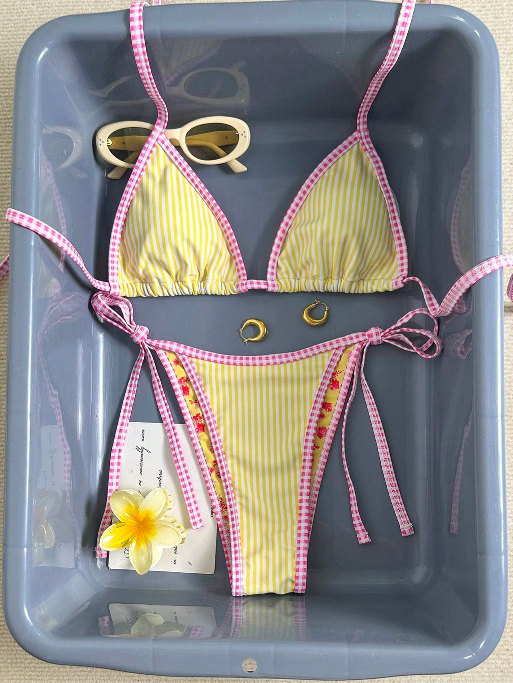 Swim Mod Women's Halter Bikini Two Pieces Swimwear Striped Gingham