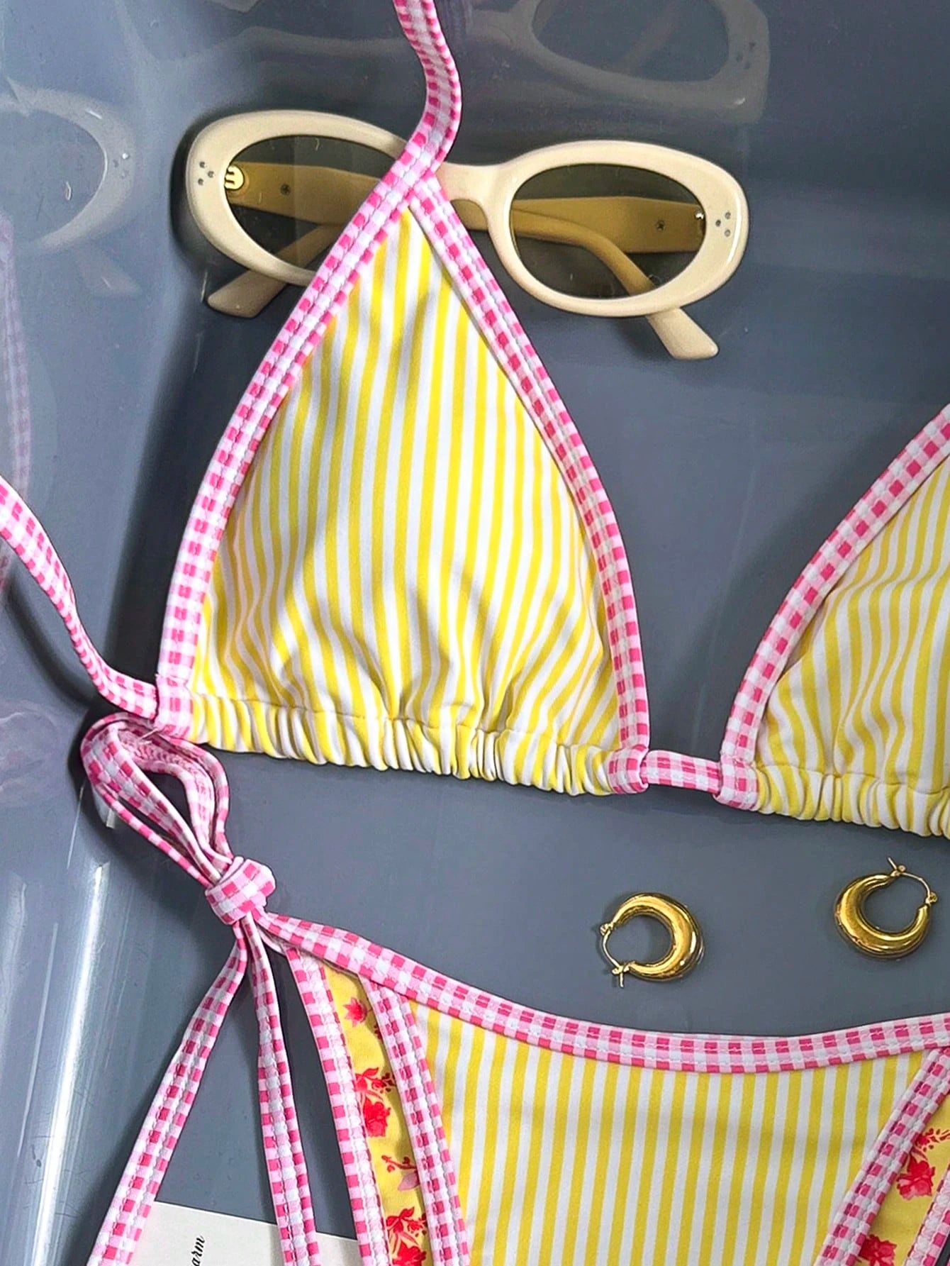 Swim Mod Women's Halter Bikini Two Pieces Swimwear Striped Gingham