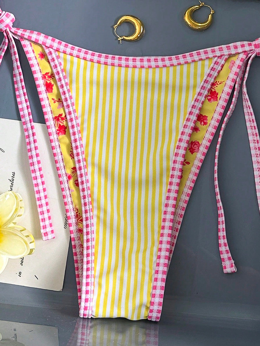 Swim Mod Women's Halter Bikini Two Pieces Swimwear Striped Gingham