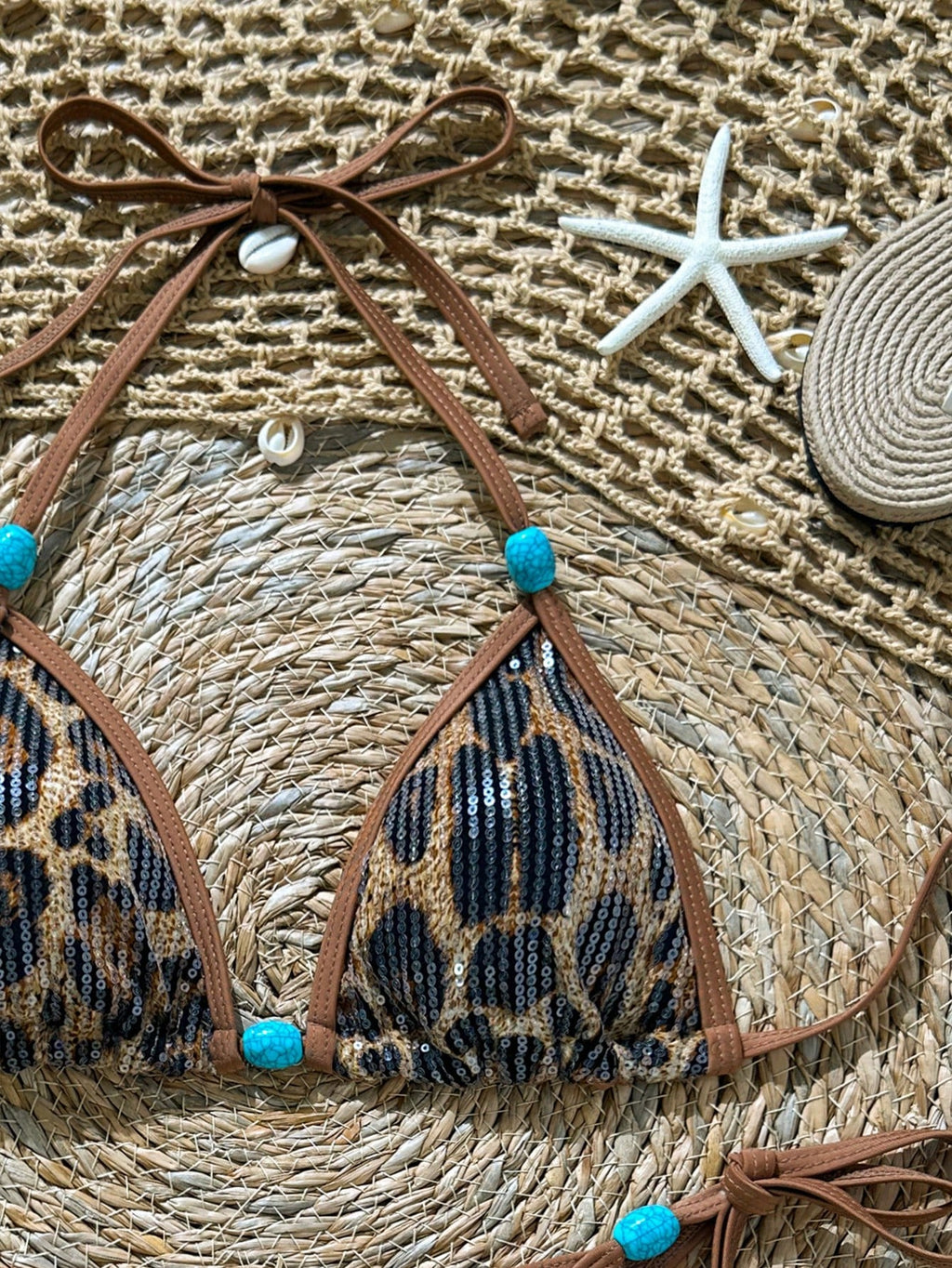 Swim Vcay Swim -D 2pcs/Set Brown Sequin Animal Leopard Snake Print